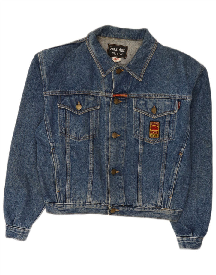 Jaqueta jeans feminina vintage Reino Unido 14 algodão azul médio
