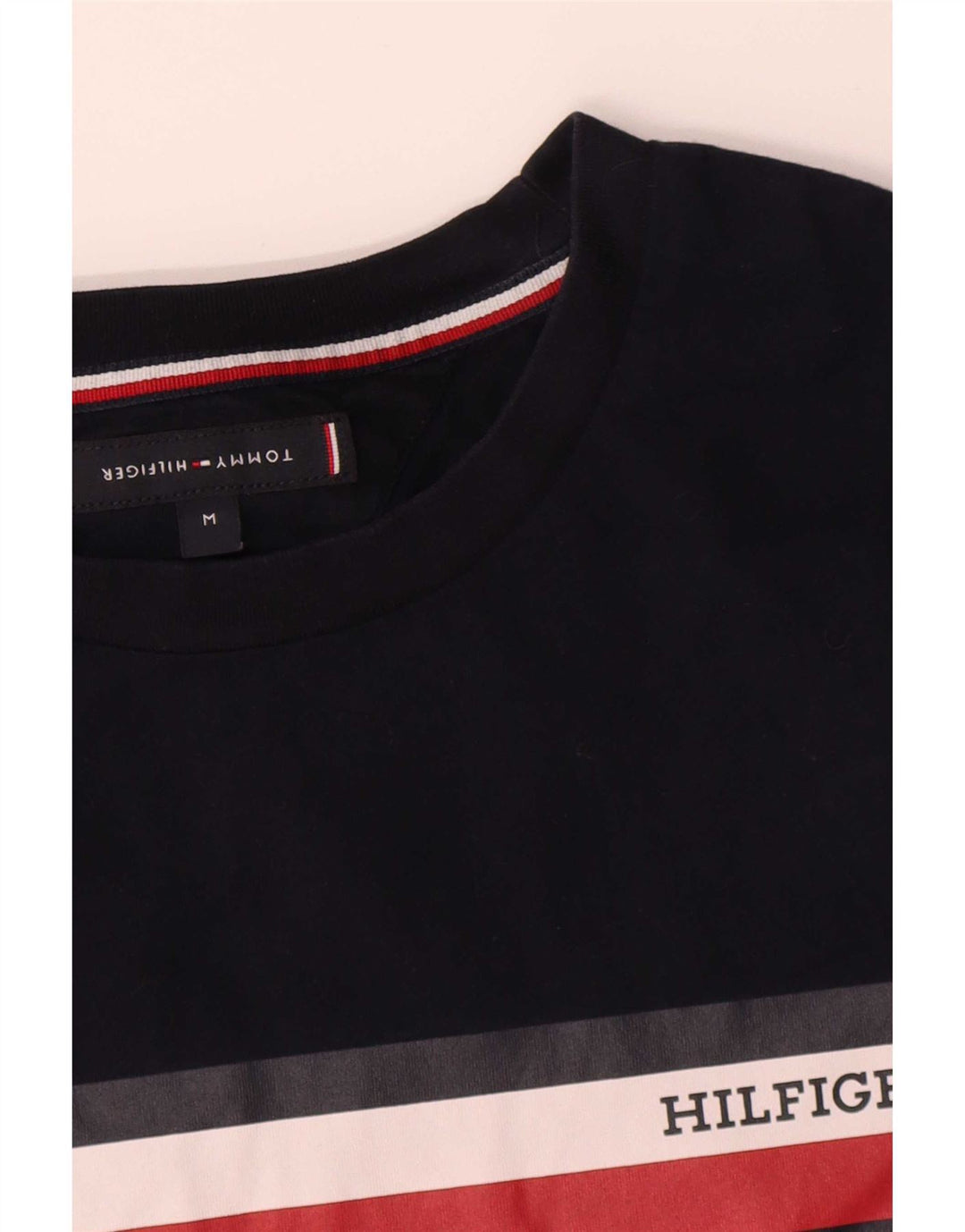Camiseta masculina Tommy Hilfiger Top médio algodão listrado azul marinho