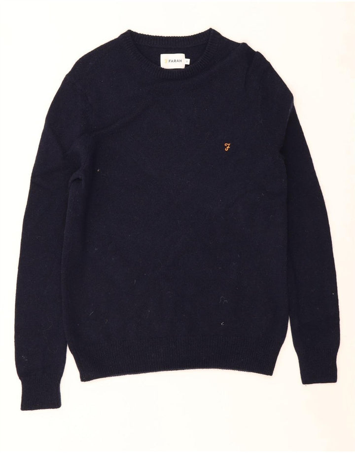 Suéter masculino Farah com gola redonda e lã de carneiro azul marinho pequeno