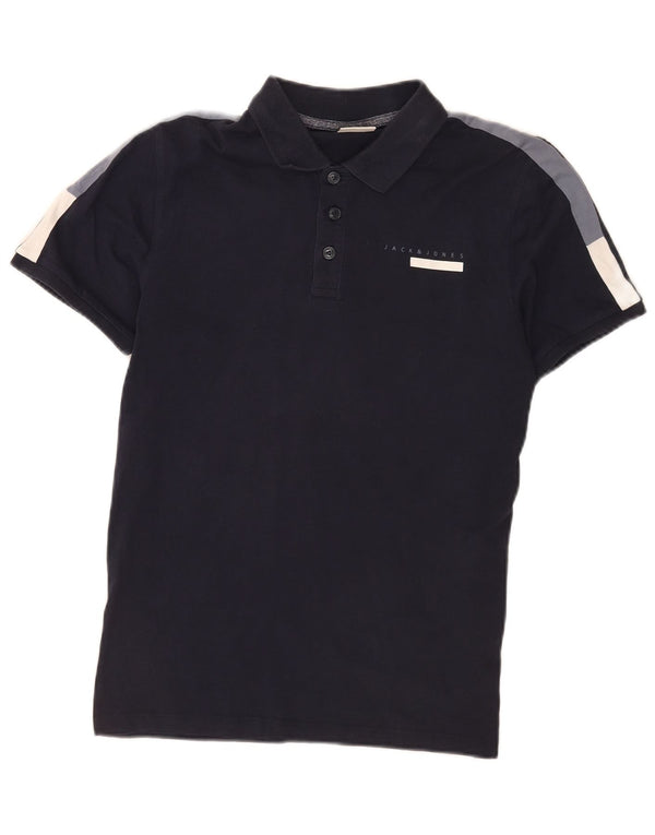 Camisa polo masculina Jack & Jones pequena azul marinho colorblock algodão
