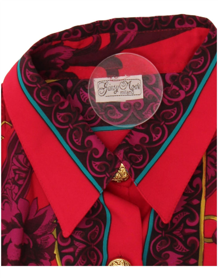 Blusa feminina vintage UK 14 grande floral vermelha