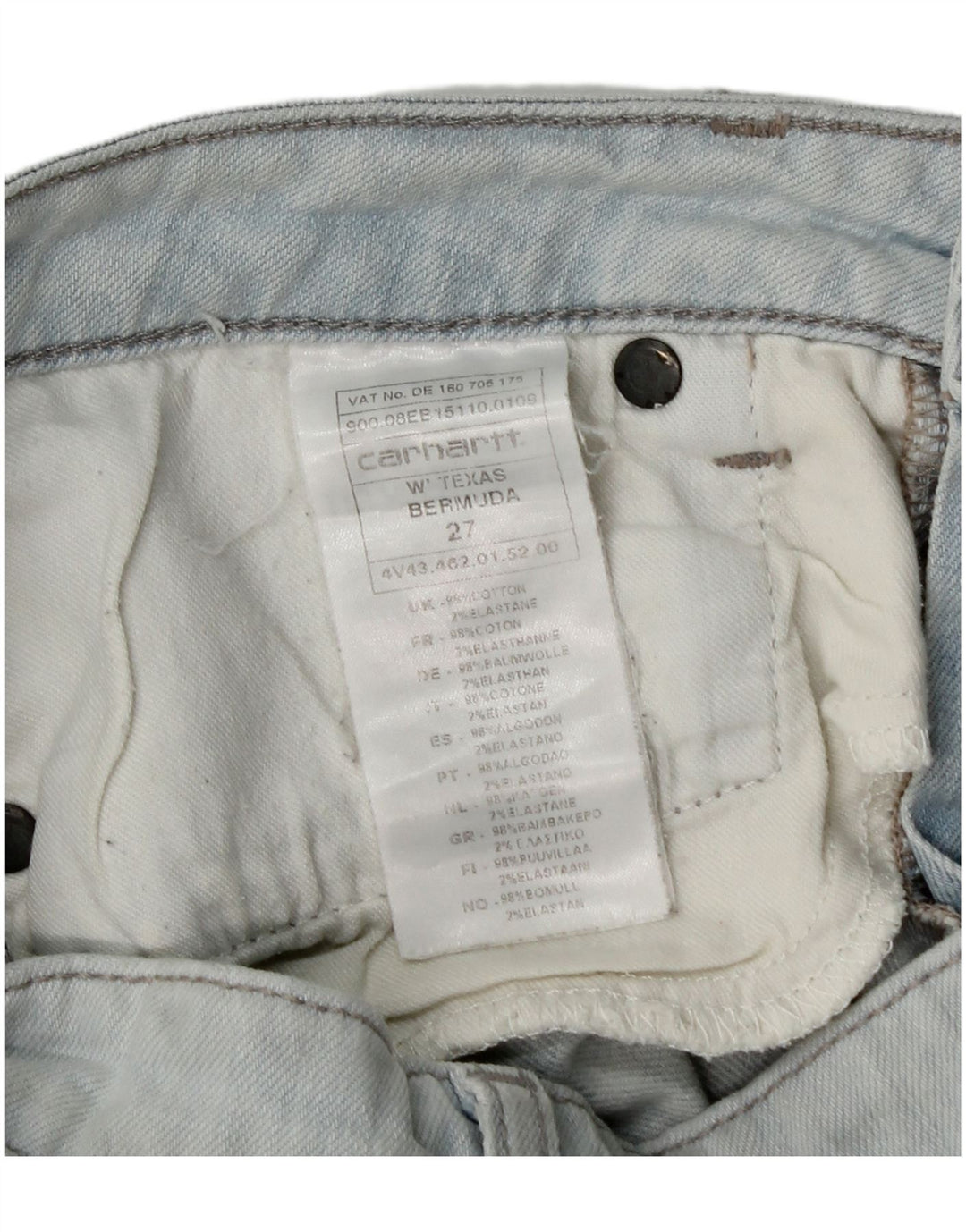Bermuda jeans feminina CARHARTT W27 pequeno algodão azul