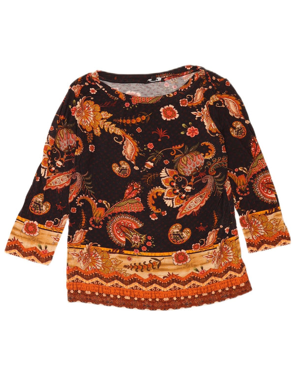 Desigual Top gráfico feminino manga 3/4 Reino Unido 10 pequeno preto paisley viscose