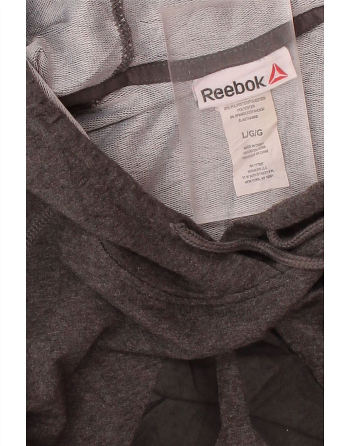 REEBOK Womens Graphic Hoodie Jumper UK 16 Large Grey Cotton Vintage Reebok and Second-Hand Reebok from Messina Hembry 