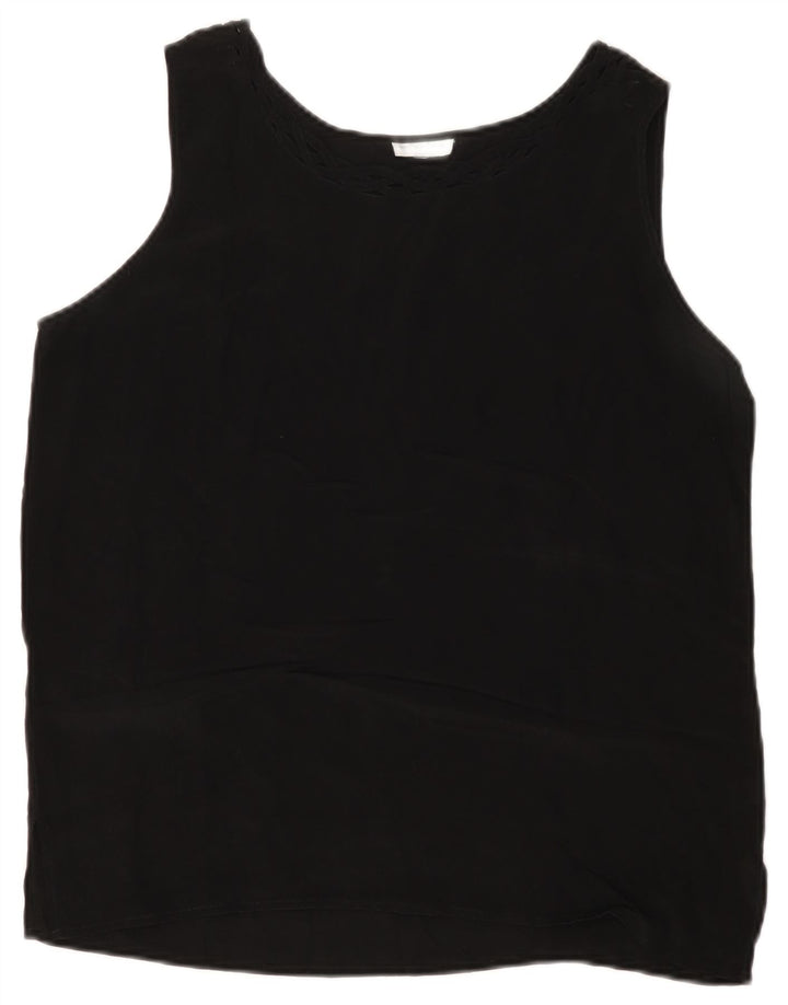 Blusa feminina sem mangas VINTAGE UK 14 seda preta média
