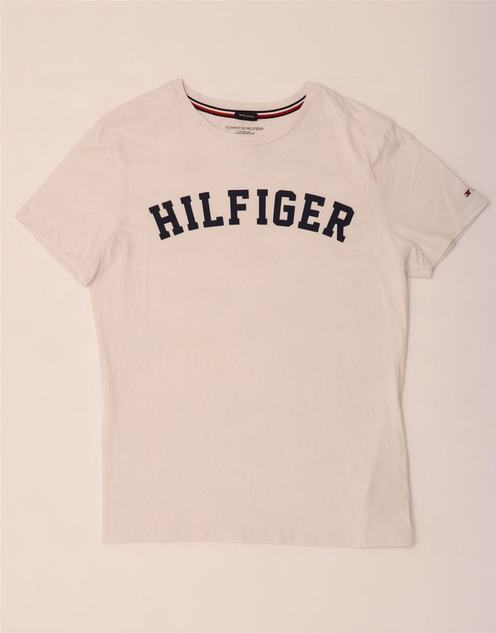 Tommy Hilfiger Camiseta masculina gráfica Top médio algodão branco