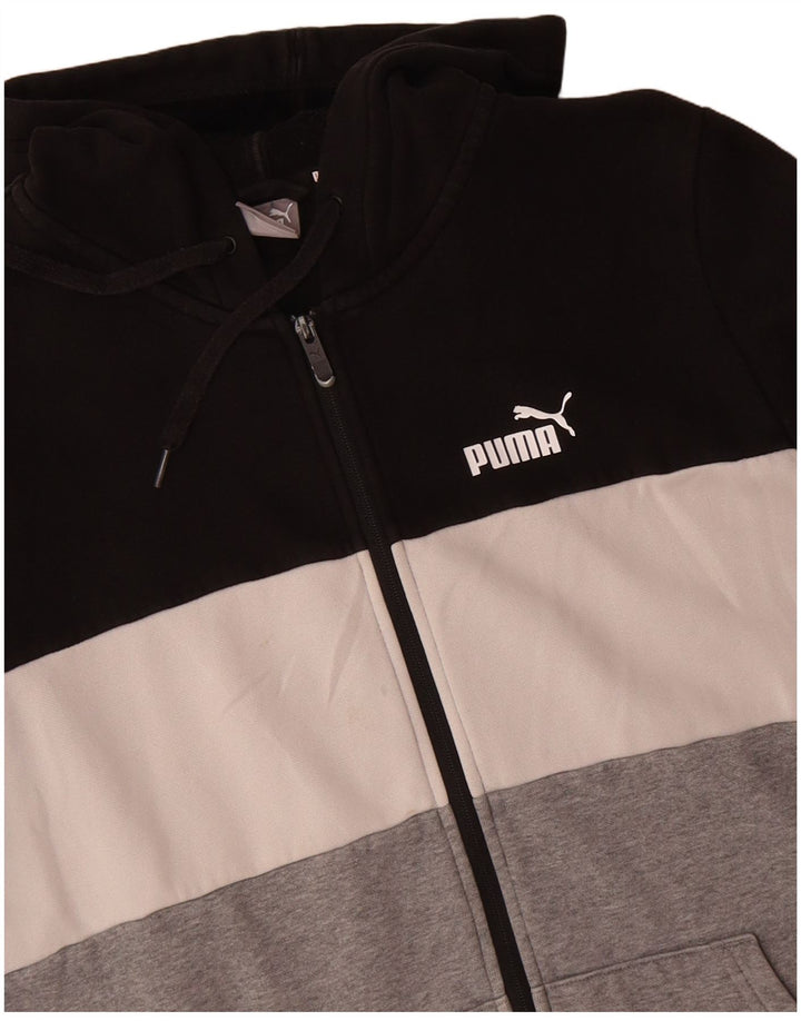 Suéter PUMA masculino com capuz e zíper médio preto algodão colorblock