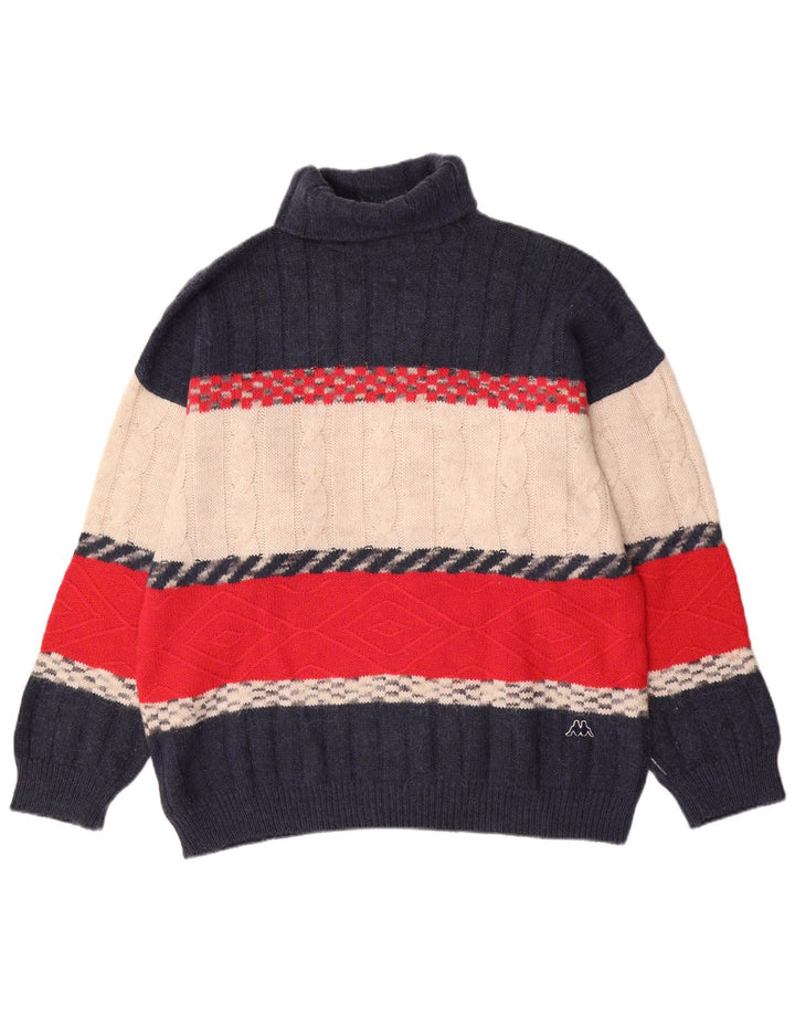 Suéter masculino Kappa com gola redonda XL azul marinho de lã colorblock