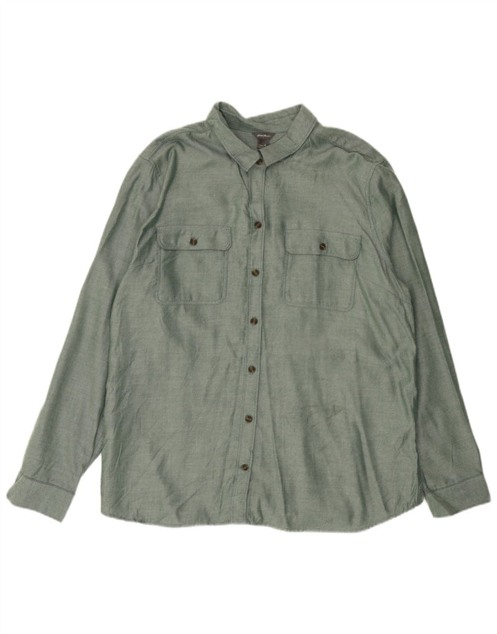 Camisa feminina de flanela grande EDDIE BAUER Reino Unido 18 XL algodão verde