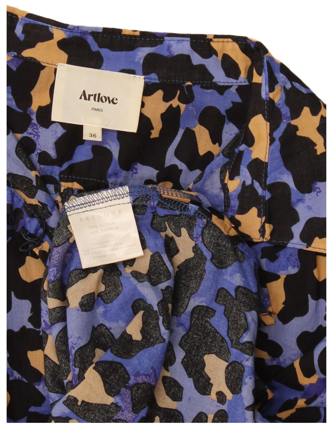 Blusa feminina vintage grande tamanho UE 36 algodão estampa animal azul pequeno