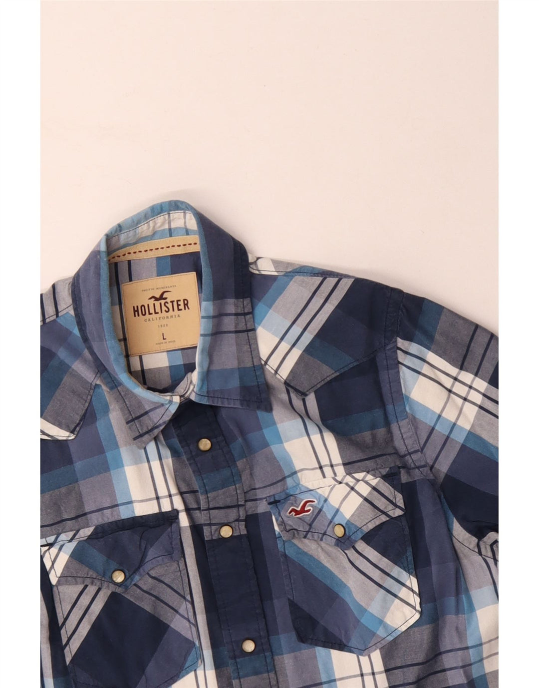 Camisa masculina HOLLISTER grande algodão xadrez azul marinho