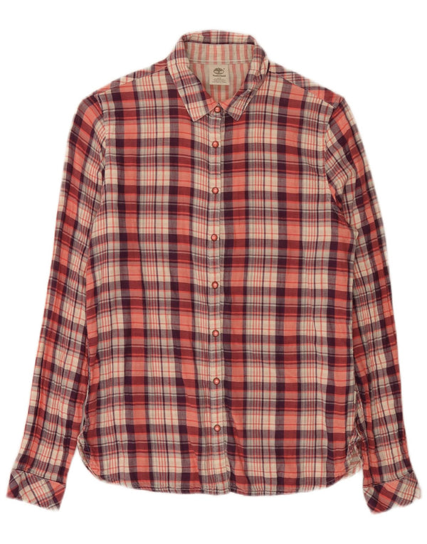 Camisa feminina Timberland Regular Fit UK 10 pequena vermelha xadrez algodão