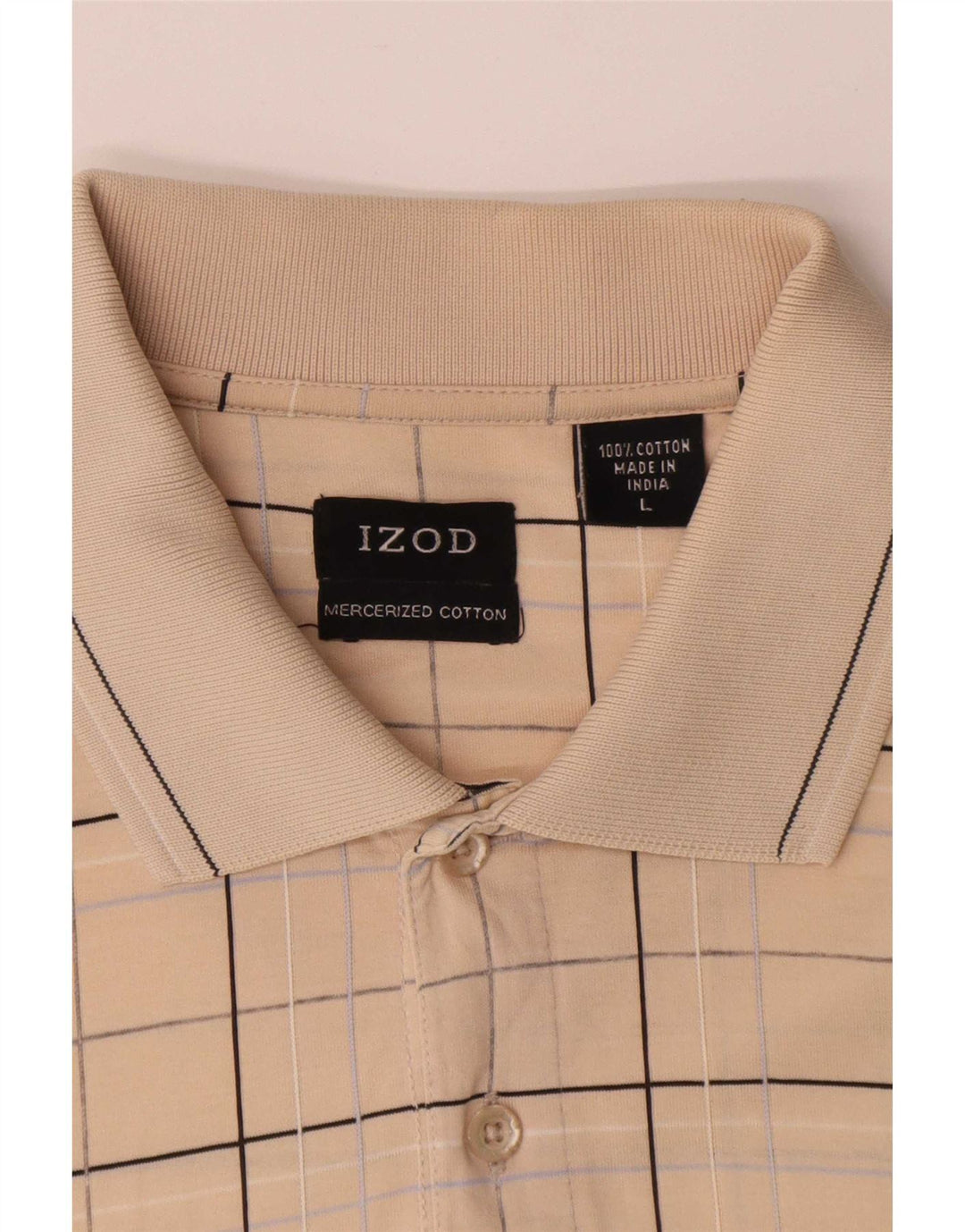 Camisa polo masculina Izod grande algodão xadrez bege