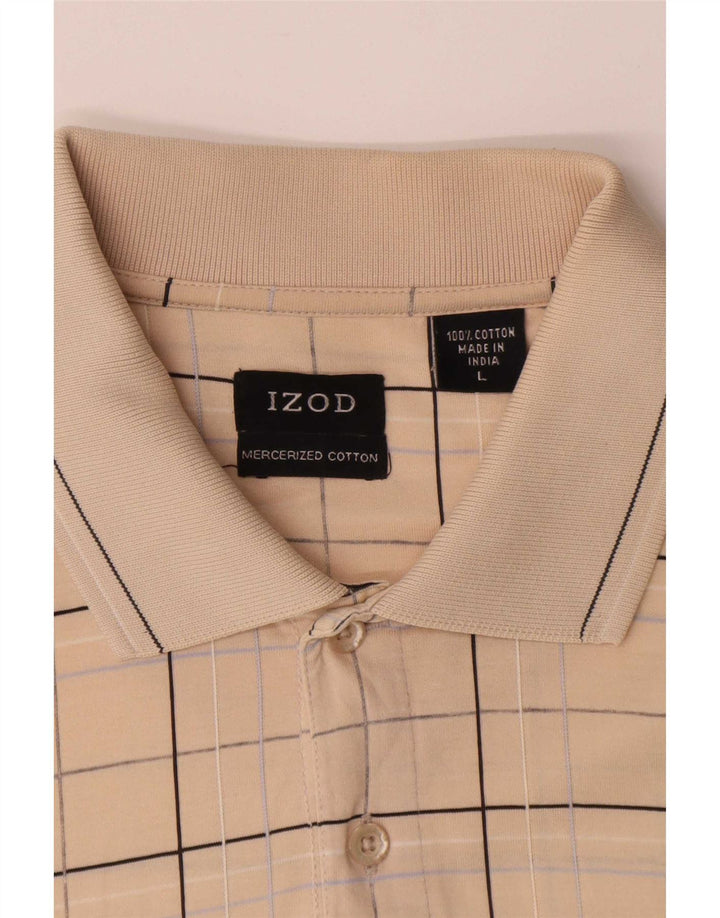 Camisa polo masculina Izod grande algodão xadrez bege
