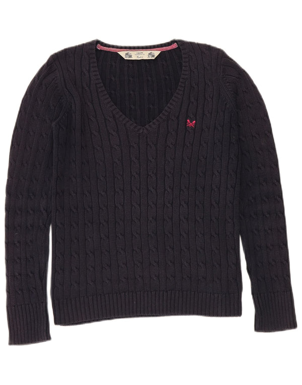 Crew Clothing Womens V-Neck Jumper Sweater UK 12 Medium  Navy Blue Cotton