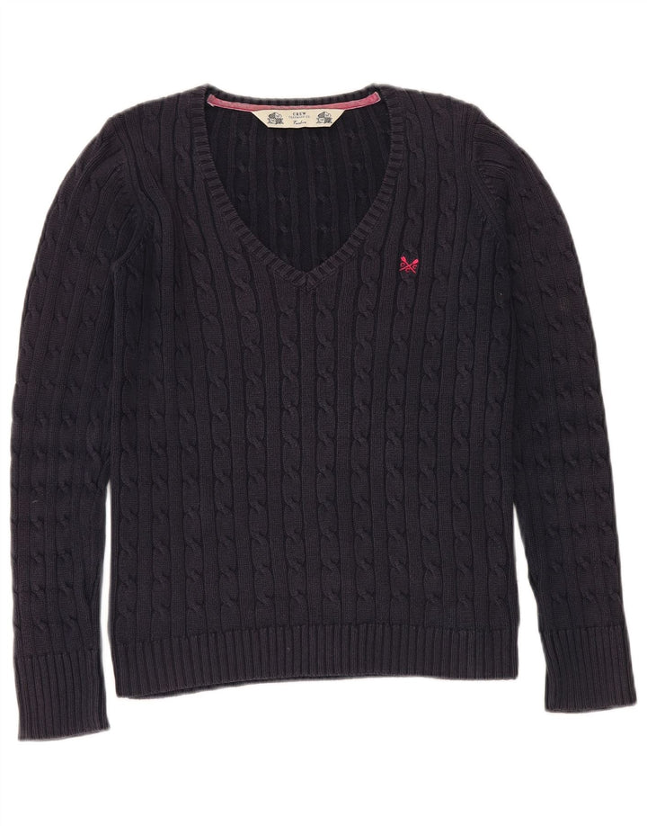 Suéter feminino Crew Clothing com decote em V Reino Unido 12 algodão azul marinho médio