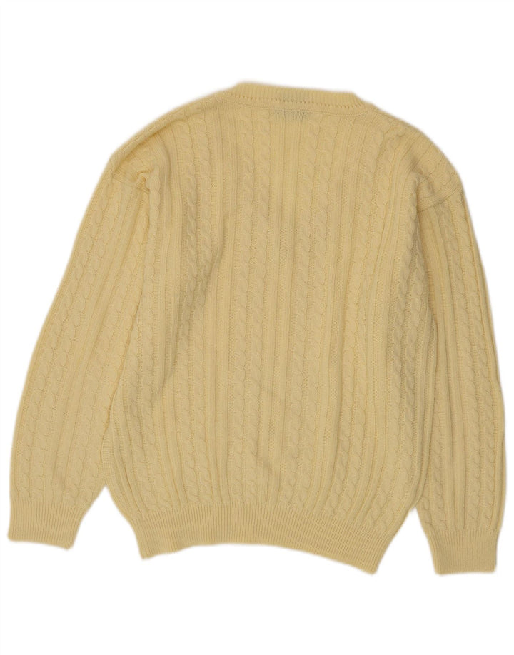 Suéter masculino vintage com decote em V de algodão amarelo médio