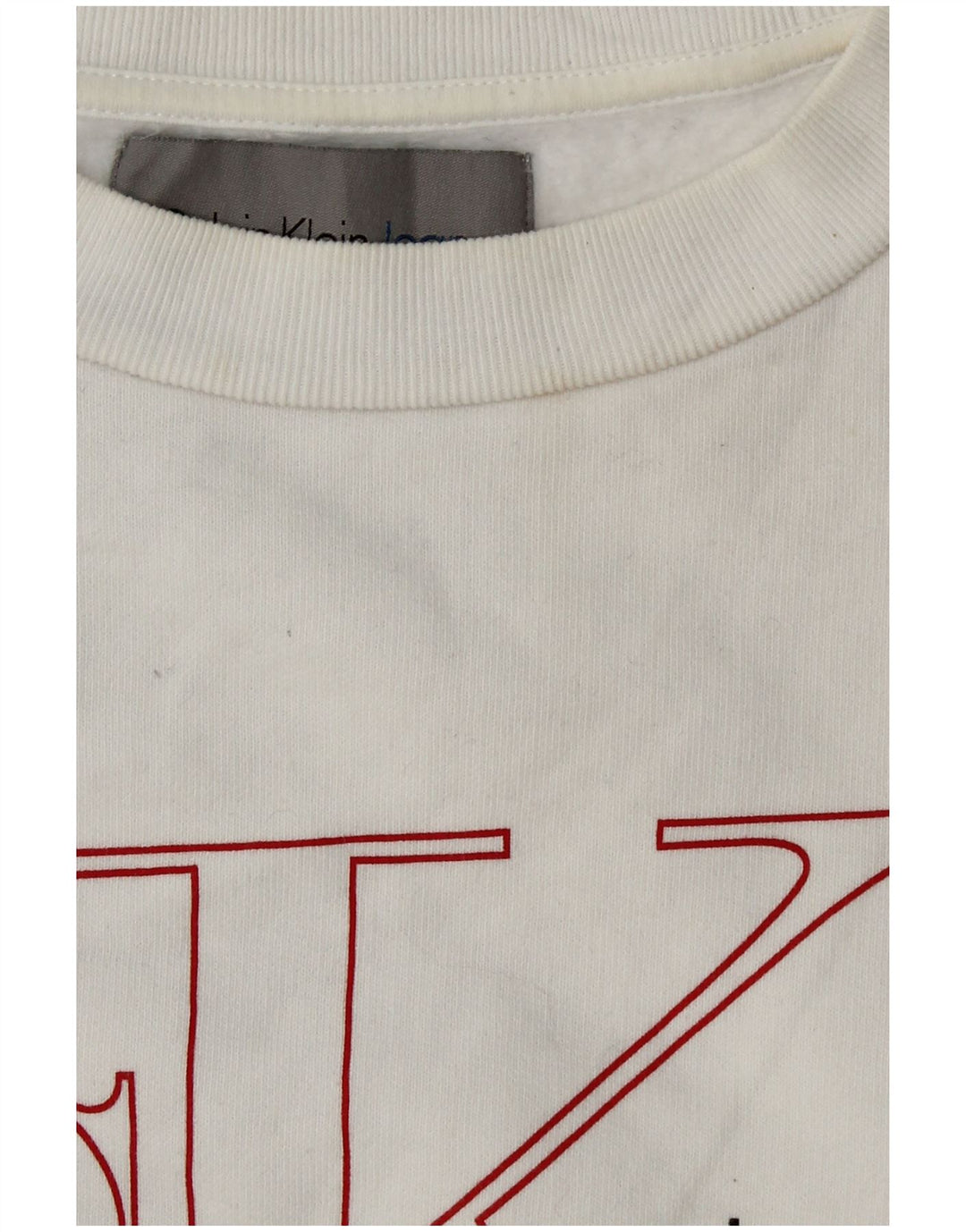 CALVIN KLEIN JEANS Suéter feminino com estampa gráfica cropped UK 6 XS branco