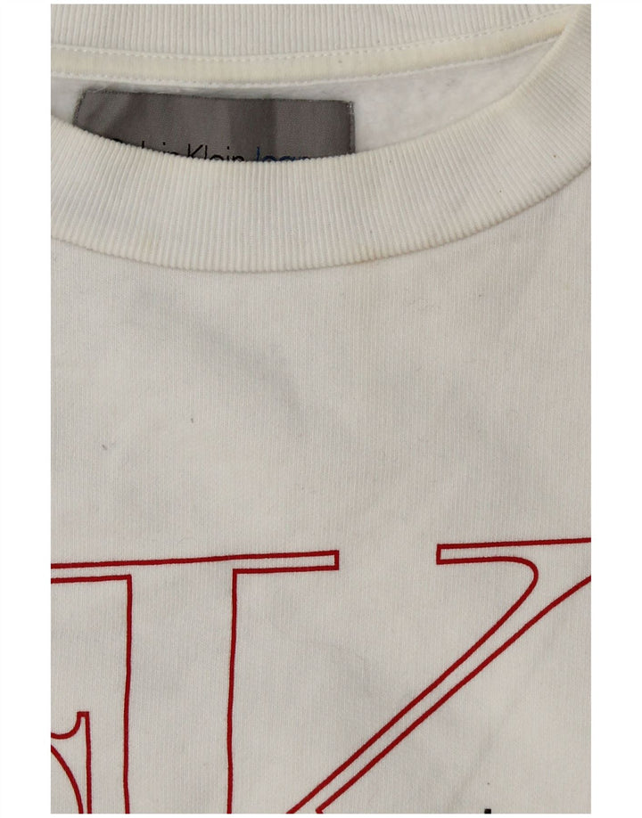 CALVIN KLEIN JEANS Suéter feminino com estampa gráfica cropped UK 6 XS branco