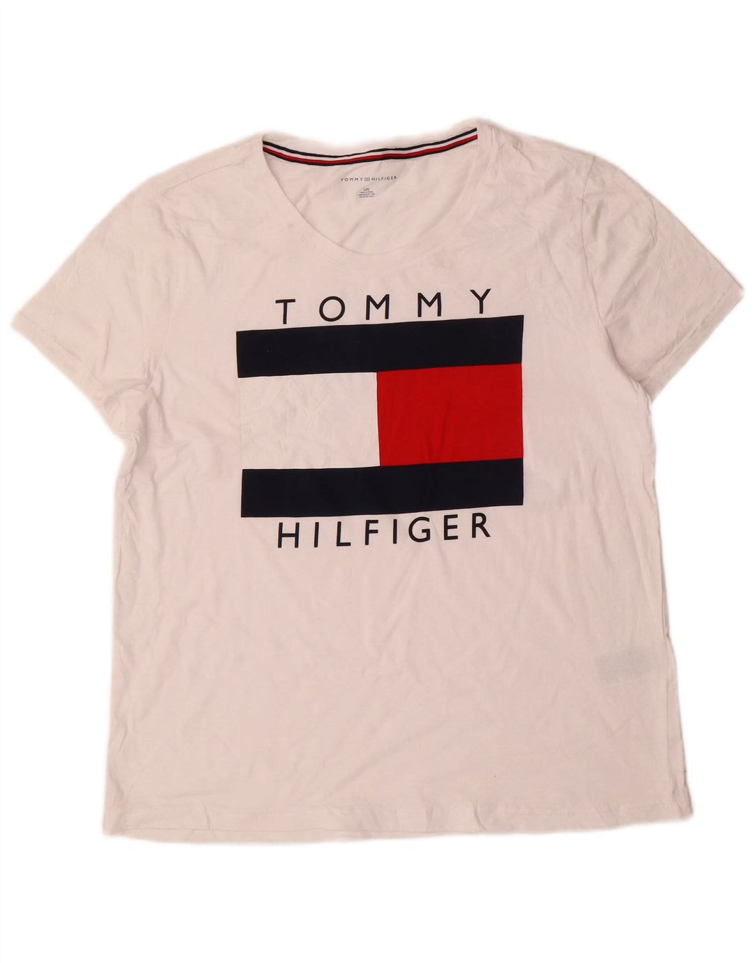 Camiseta feminina TOMMY HILFIGER com estampa gráfica Reino Unido 16 grande algodão branco
