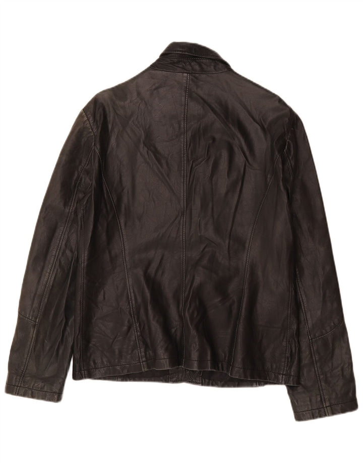 Jaqueta de couro feminina vintage Reino Unido 14 couro preto médio