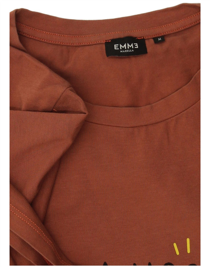 Camiseta feminina Emme com estampa gráfica UK 14 algodão marrom médio