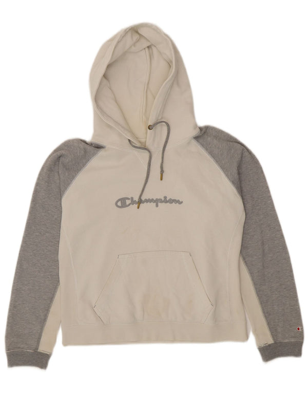 Jumper feminino Champion com capuz gráfico Heritage UK 10 pequeno branco