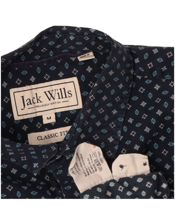 Jack Wills Camisa masculina clássica de ajuste médio azul marinho algodão geométrico