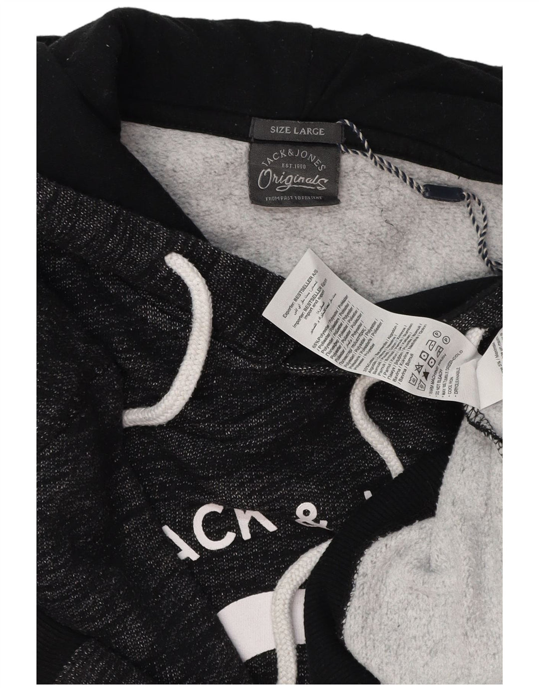 JACK & JONES moletom com capuz gráfico masculino grande poliéster manchado cinza