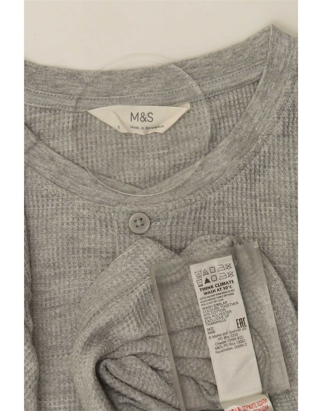 Top masculino Marks & Spencer de manga comprida de algodão cinza pequeno
