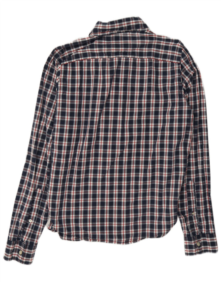 Camisa masculina Hollister de algodão xadrez azul marinho médio