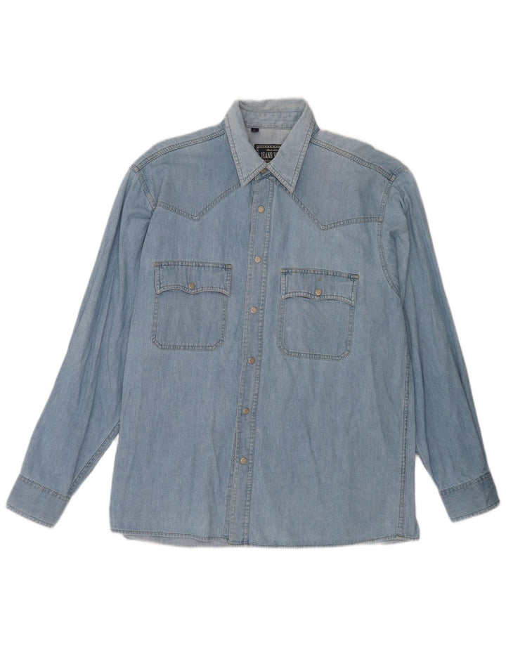 Camisa jeans masculina vintage grande algodão azul