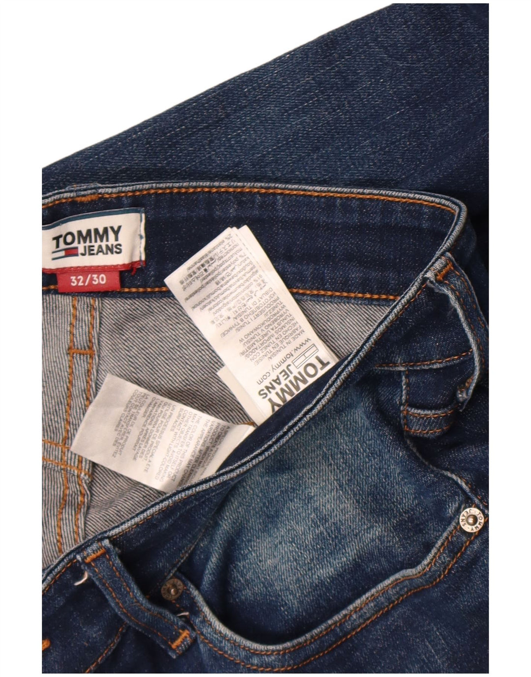 Jeans retos masculinos Tommy Hilfiger W32 L30 algodão azul