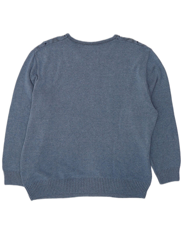 Suéter masculino VINTAGE com decote em V UK 44 XL algodão geométrico azul