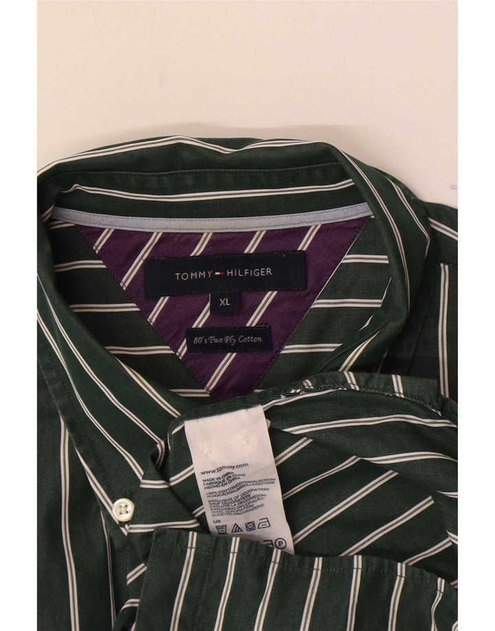 Camisa masculina Tommy Hilfiger XL algodão listrado verde