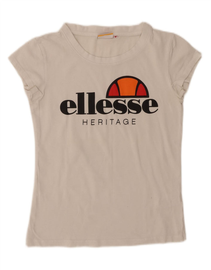Camiseta feminina Ellesse com estampa gráfica UK 10 algodão branco pequeno