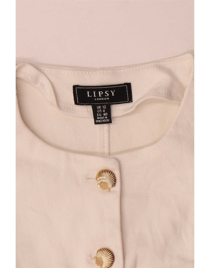 Jaqueta blazer feminina Lipsy Crop 5 botões Reino Unido 12 algodão branco médio