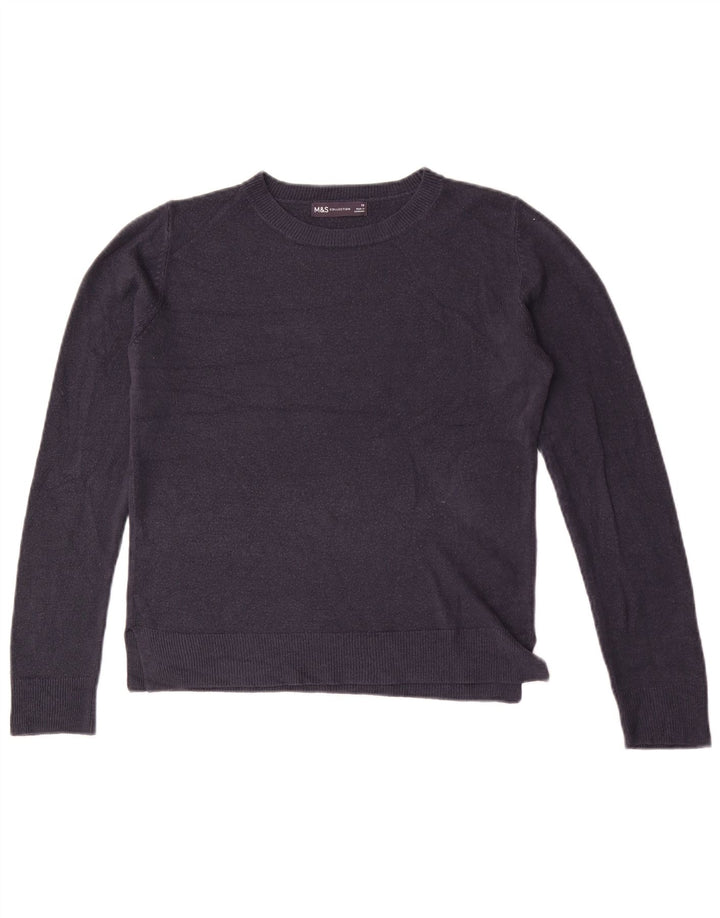 Suéter feminino Marks & Spencer com gola redonda Reino Unido 10 pequeno azul marinho