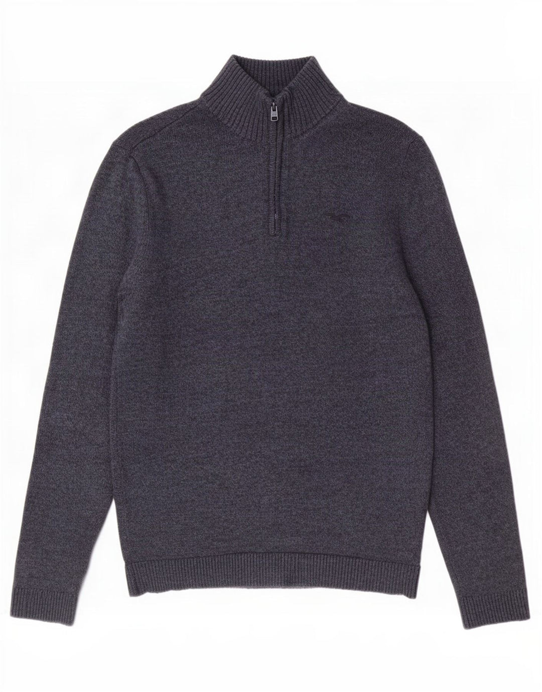 Suéter masculino Hollister com zíper e gola alta de algodão azul marinho médio