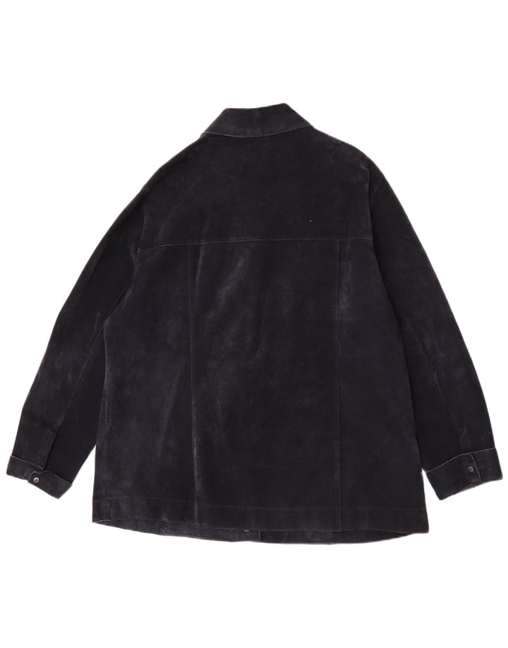 Jaqueta feminina de camurça ELENA MIRO UK 18 XL couro azul marinho
