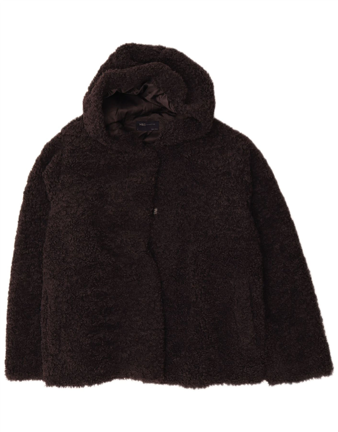 Jaqueta feminina de lã com capuz Marks & Spencer Reino Unido 22 3XL poliéster azul marinho