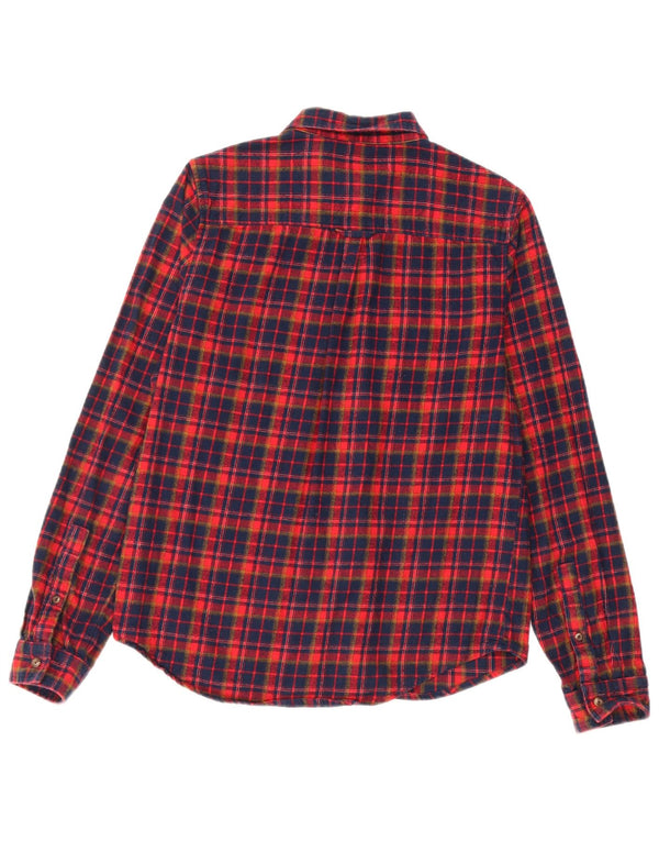 Camisa de flanela feminina Superdry Reino Unido 8 pequeno algodão xadrez azul marinho
