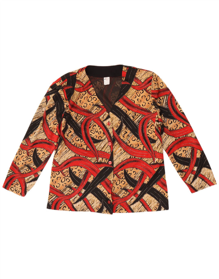Blusa feminina vintage com padrão abstrato Reino Unido 14 grande multicolorida