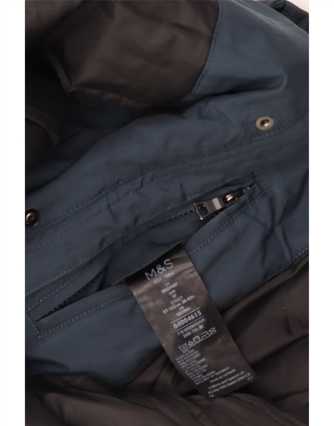 Jaqueta corta-vento masculina com capuz Marks & Spencer Reino Unido 38 poliéster azul médio