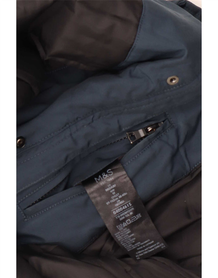 Jaqueta corta-vento masculina com capuz Marks & Spencer Reino Unido 38 poliéster azul médio