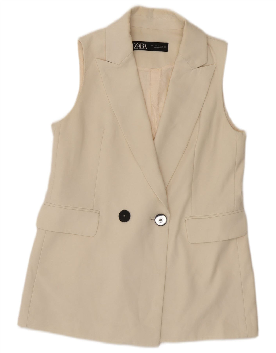 Colete feminino Zara Longline UK 10 pequeno poliéster branco