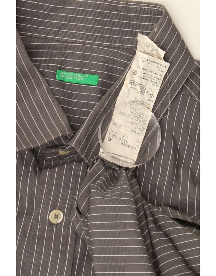 Camisa masculina BENETTON XL cinza listrado algodão