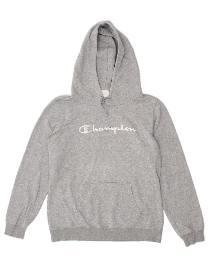 CHAMPION Womens Graphic Hoodie Jumper UK 16 Large Grey Vintage Champion and Second-Hand Champion from Messina Hembry 