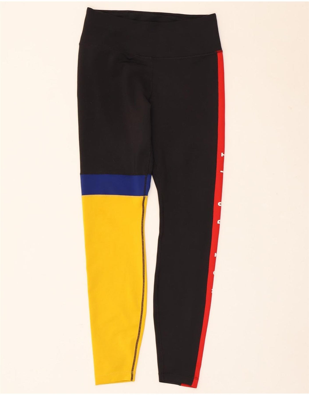 Nike Womens Dri Fit Graphic Leggings UK 10 Small Black Colourblock