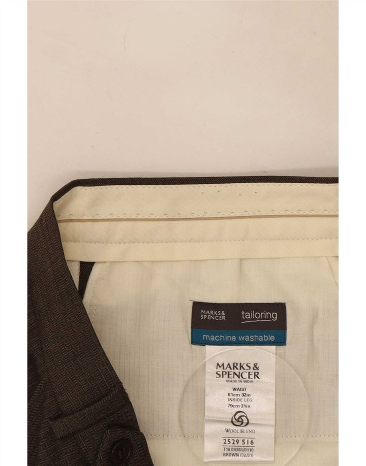 Calça masculina Marks & Spencer com pegged terno W32 L31 poliéster marrom